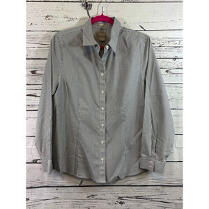 Women's Chico's Button Down Shirt Size 10 White Black Striped
